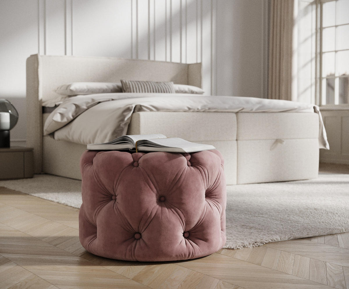 POUF Cosimo Rosa Samtstoff - Schwarz/Rosa, Holz/Holzwerkstoff (60/40/60cm) - Maison de Reve