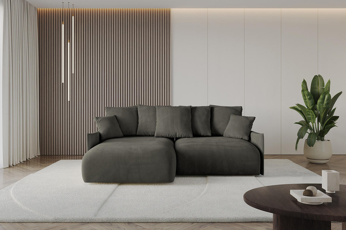 ECKSOFA mit Schlaffunktion und Bettkasten ONESK-L -v1 208x165x40 Schwarz Velours - Schwarz, Holzwerkstoff/Kunststoff (208/165cm) - ALTDECOR