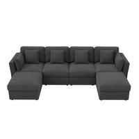 ECKSOFA,SECHSSITZER-SOFA mit verstellbaren Armlehnen in Grau - Grau, Textil (159.5/290cm) - KOMHTOM
