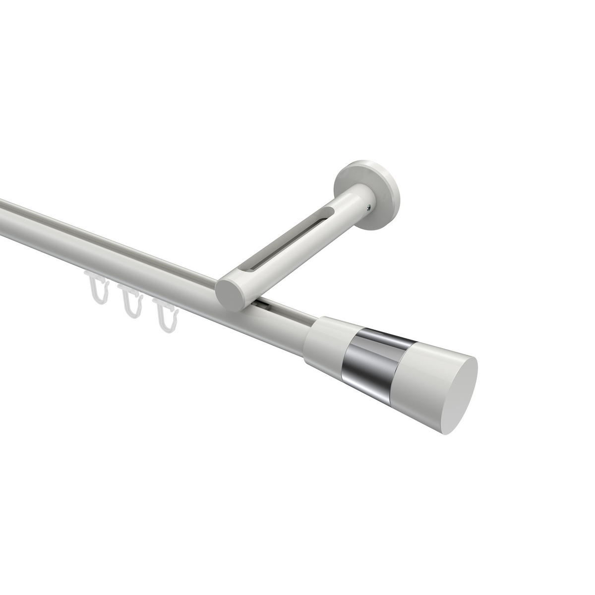 INNENLAUF-GARDINENSTANGEN-SET Siteno Tanara 280 cm (geteilt in 2 x 140 cm), 1-läufig, 20 mm Ø Weiß - Chromfarben/Schwarz, Metall (280cm) - INTERDECO