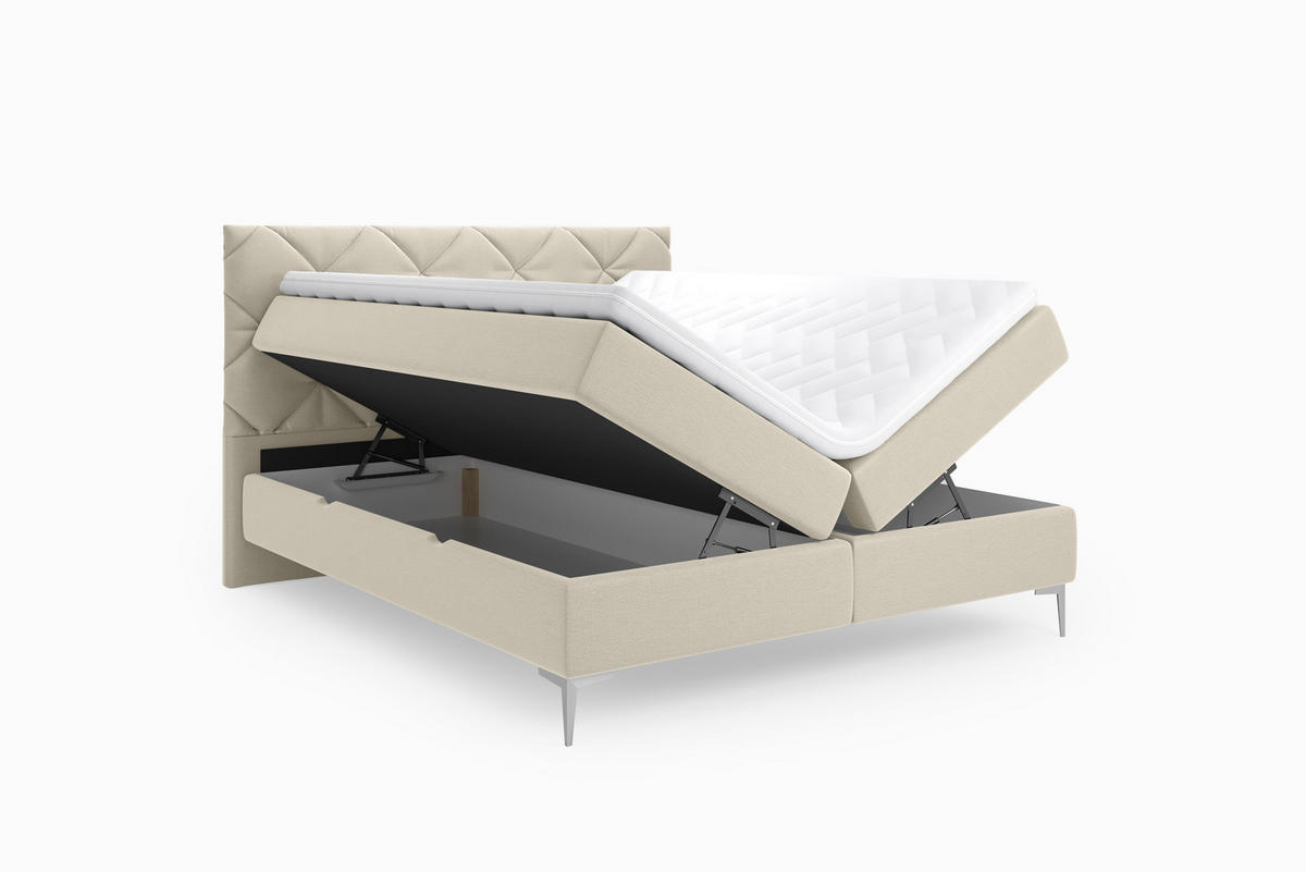 BOXSPRINGBETT Anmut 180x200 cm – Grau, mit Bettkasten und Kaltschaum-Topper - Grau, Textil (180/200cm)