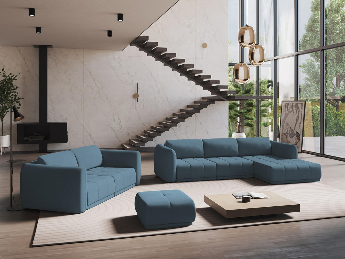 4-SITZER-SOFA Chenille Stoff Blau - Blau/Blaugrau, Kunststoff/Textil (250/74/105cm) - Makamii
