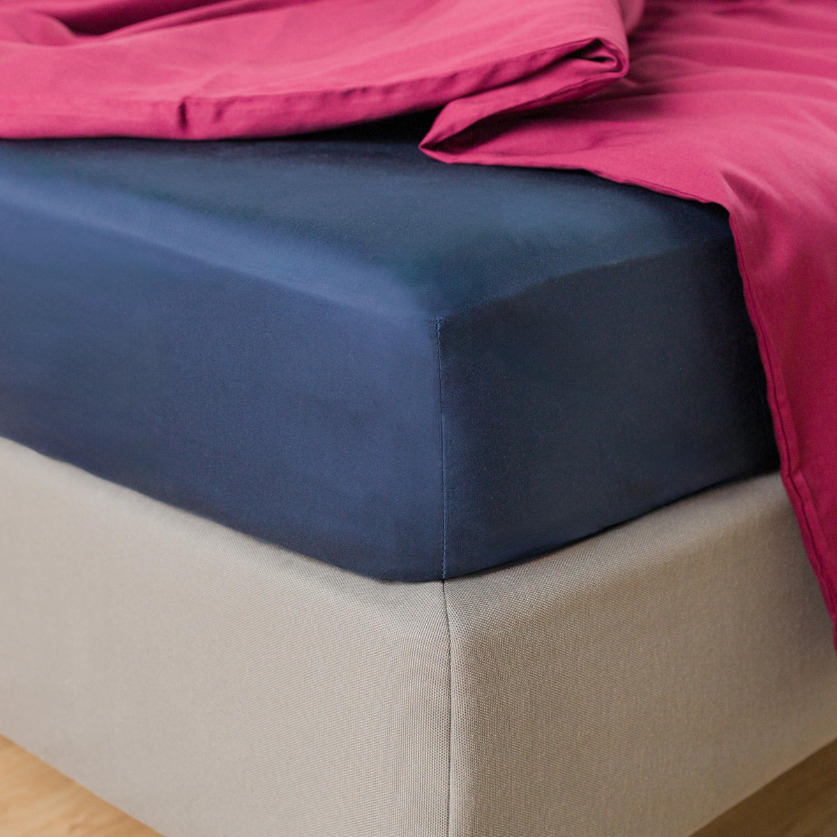 SPANNBETTLAKEN Satinette - Dunkelblau, Textil (160/200cm) - home&you