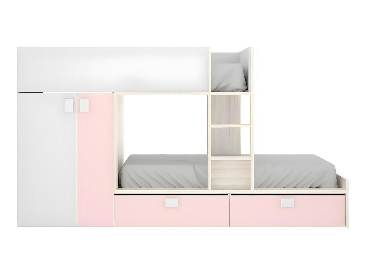 ETAGENBETT - 2 Personen - holz - puderrosa, weiß Juanito - Hellrosa/Weiß, Holz (90/190cm) - Vente-Unique