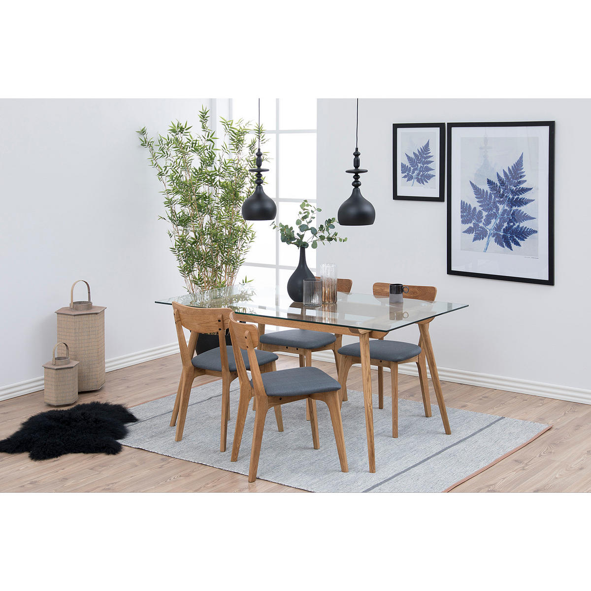 ESSZIMMERSTUHL - 2er-Set - Webstoff / Eiche massiv - Grau, Holz/Textil (45/84/49cm) - home24