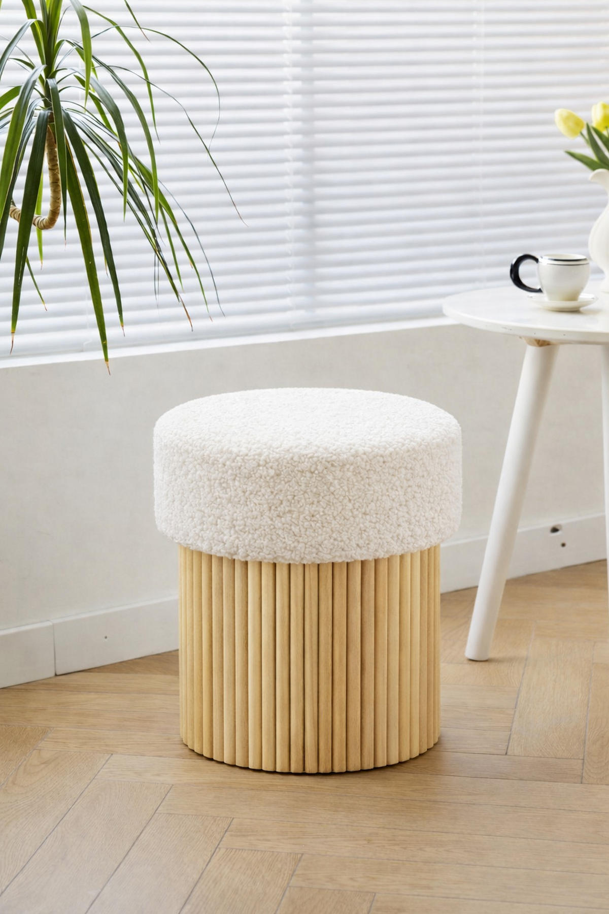 POUF Samt Weiß - Weiß, Textil (43/45/43cm) - Nordlys