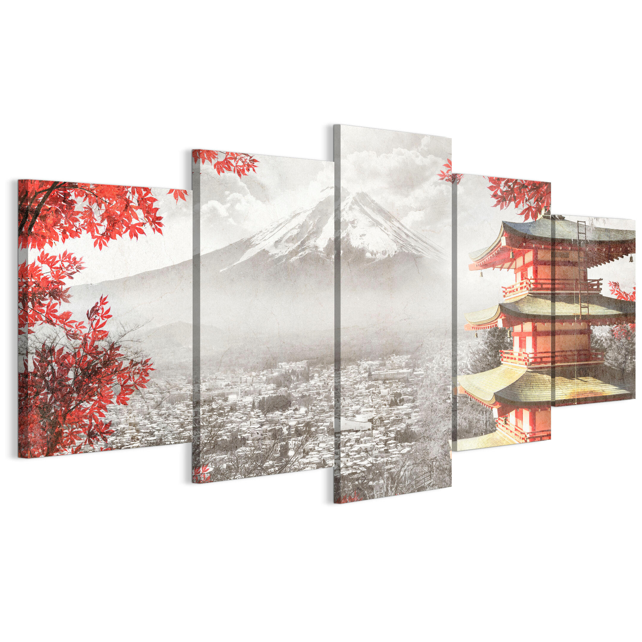 LEINWANDBILD Japanische 5-tlg. 200x100 cm - Multicolor, Holz (200/100cm) - LUMASOUL