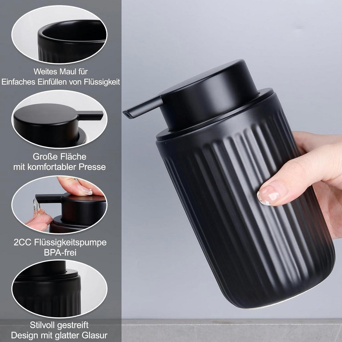 SEIFENSPENDER Keramik Schwarz 320 ml - Schwarz, Keramik (8/14/8cm)