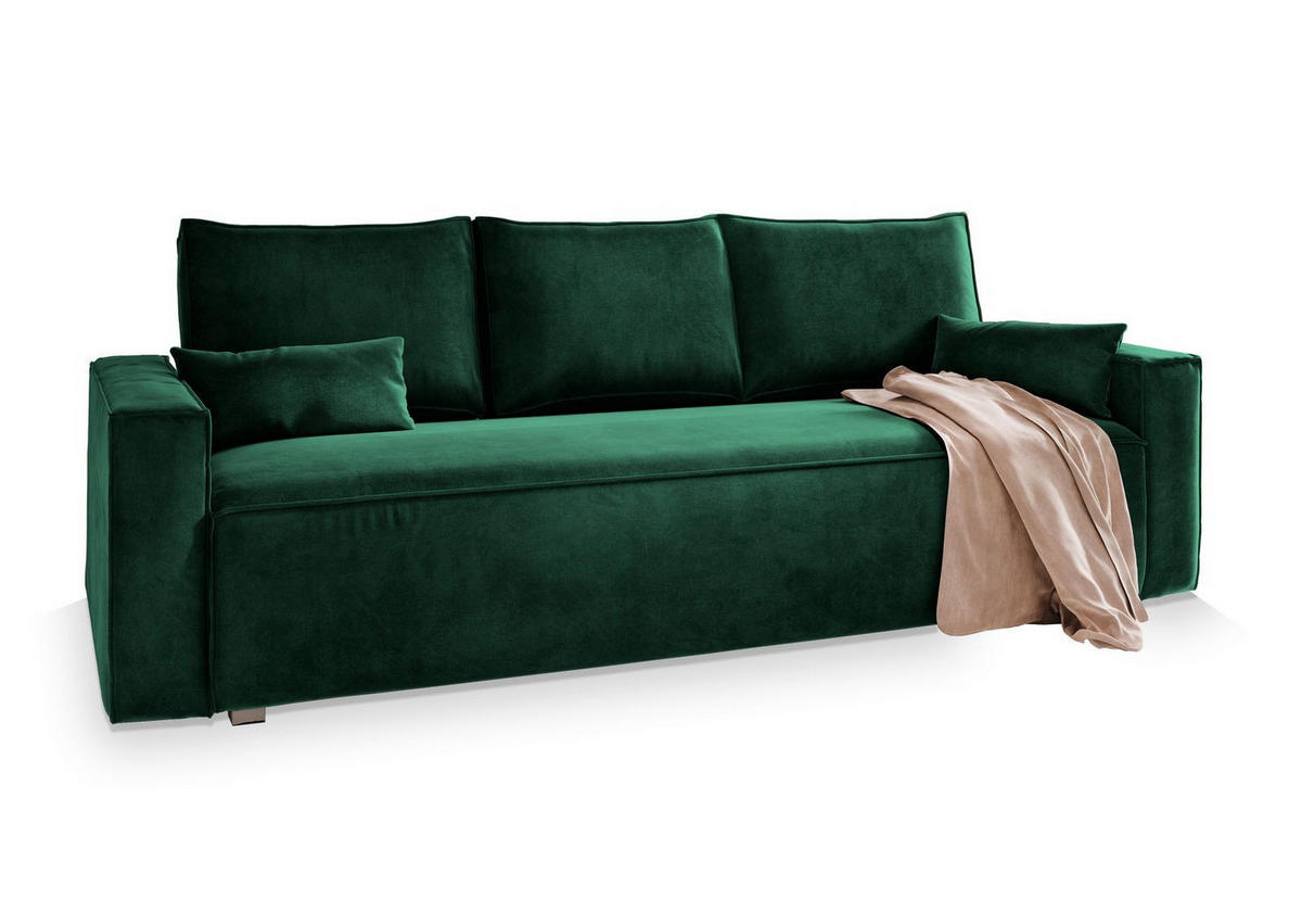 BETTSOFA ALATRI Grün Velours-Stoff mit Schlaffunktion - Grün, Textil (230/85/87cm) - MASSENO