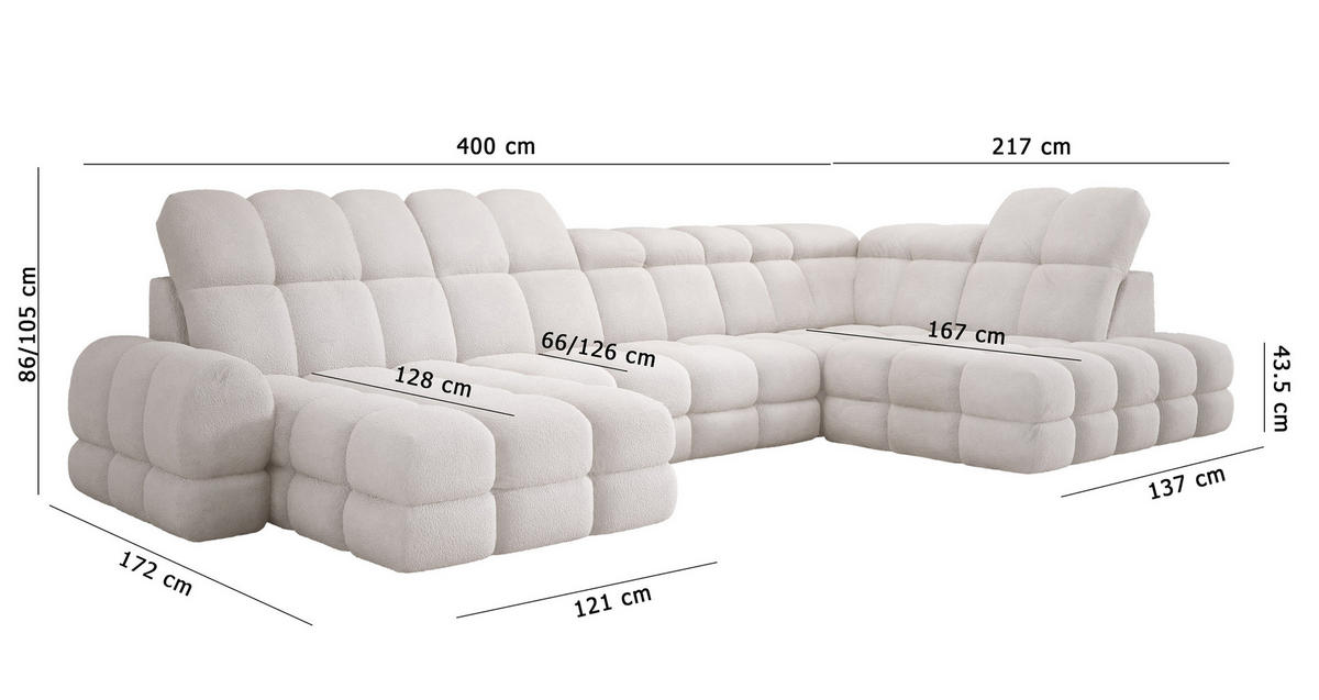ECKSOFA TOLLO Anthology-stoff U-form 400x217x105 cm beige - Beige, Holz/Textil (217/400cm) - DomoHome