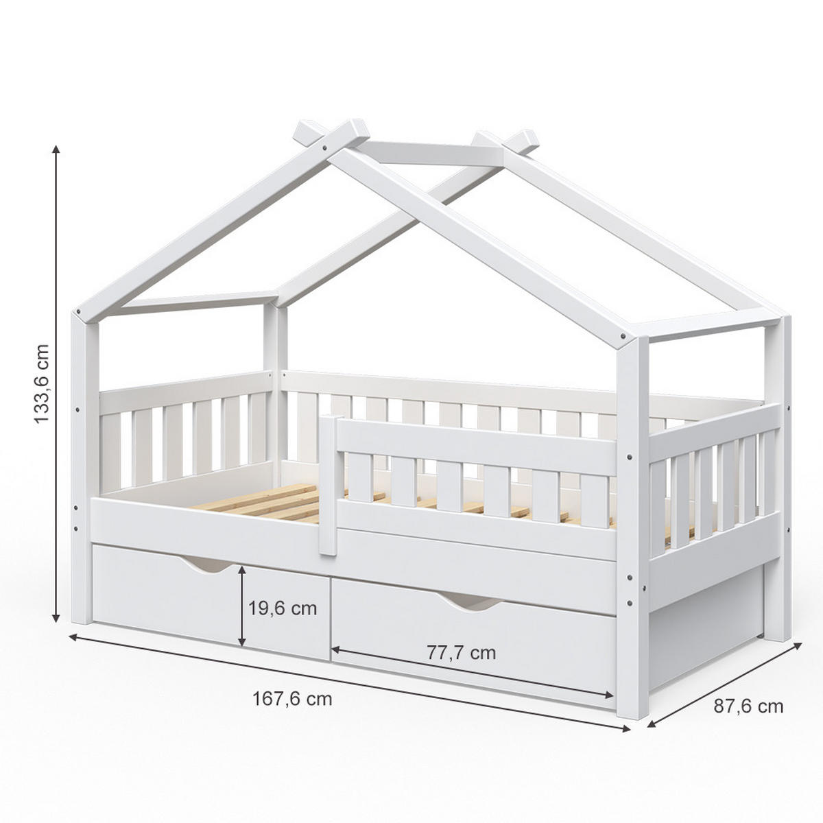 HAUSBETT Design Weiß 80x160 cm mit 2 Schubladen - Weiß, Holz (80/160cm) - VitaliSpa