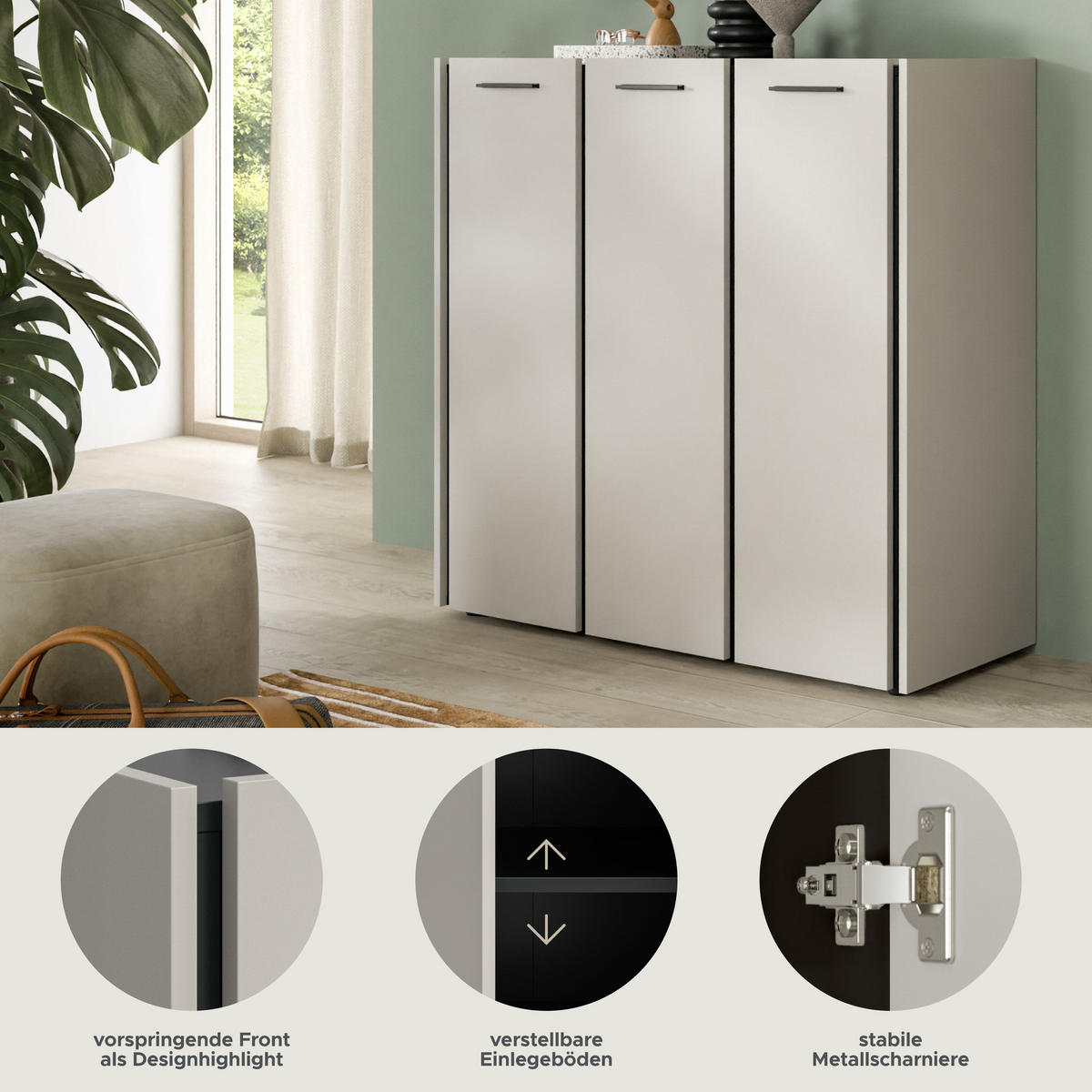 SCHUHKOMMODE Emil Kaschmir 113/37/106 cm - Beige, Holzwerkstoff (113/106/37cm) - Xonox