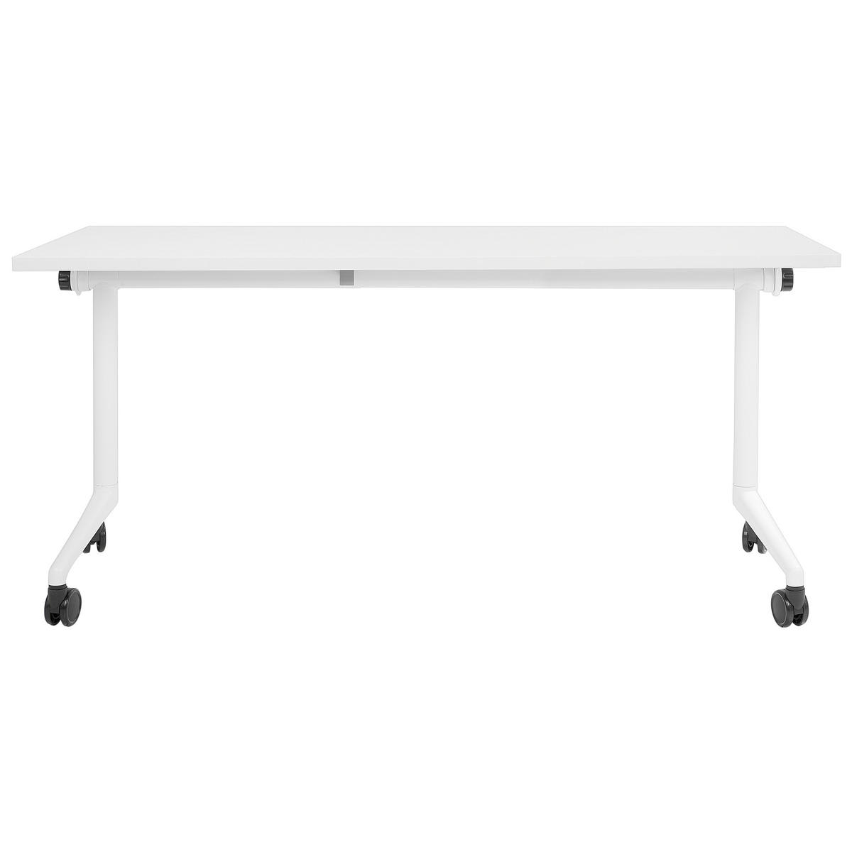 SCHREIBTISCH Zusammenklappbarer Weiß 160/60 cm mit Rädern Cavi - Weiß, Holzwerkstoff (60/160/75cm) - Beliani