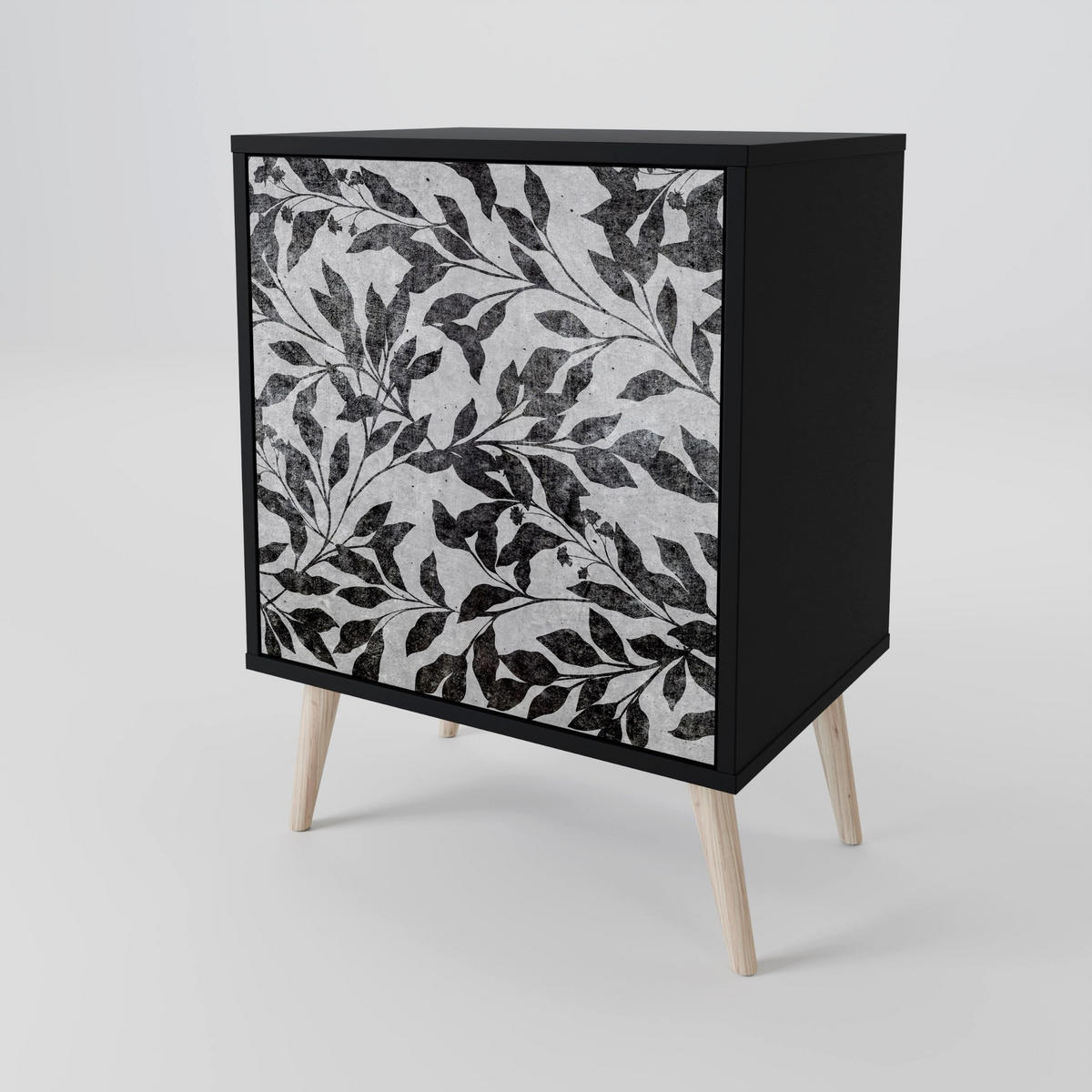 SIDEBOARD CHARCOAL SPROUT, Schwarz, 57,5x42x72,5 cm, Schwarze Metallfüße - Multicolor/Schwarz, Holzwerkstoff/Metall (57.5/72.5/42cm) - SpaceRebels