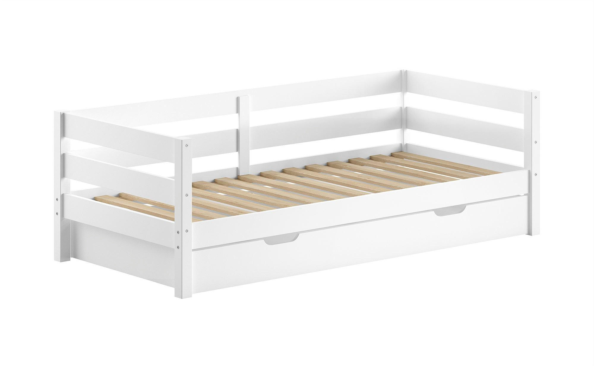 KOJENBETT Kelda 90x200 mit Umrandung Kiefer Massivholz Weiß - Weiß, Holz (90/200cm) - 58aufmkessel