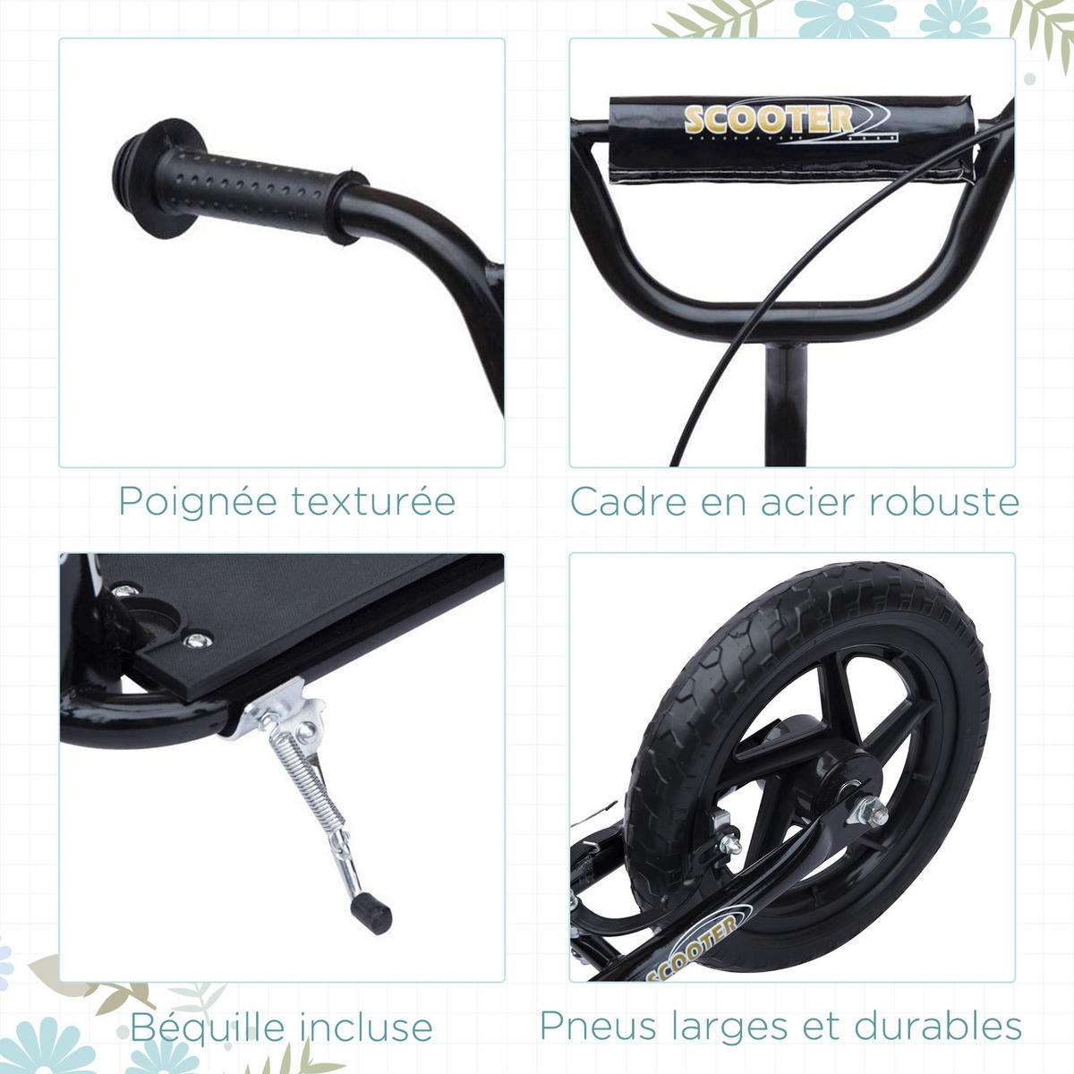 KINDERSCOOTER DE-16935 30 cm EVA-Reifen Schwarz - Schwarz, Metall (120/52/88cm) - ComfortXL