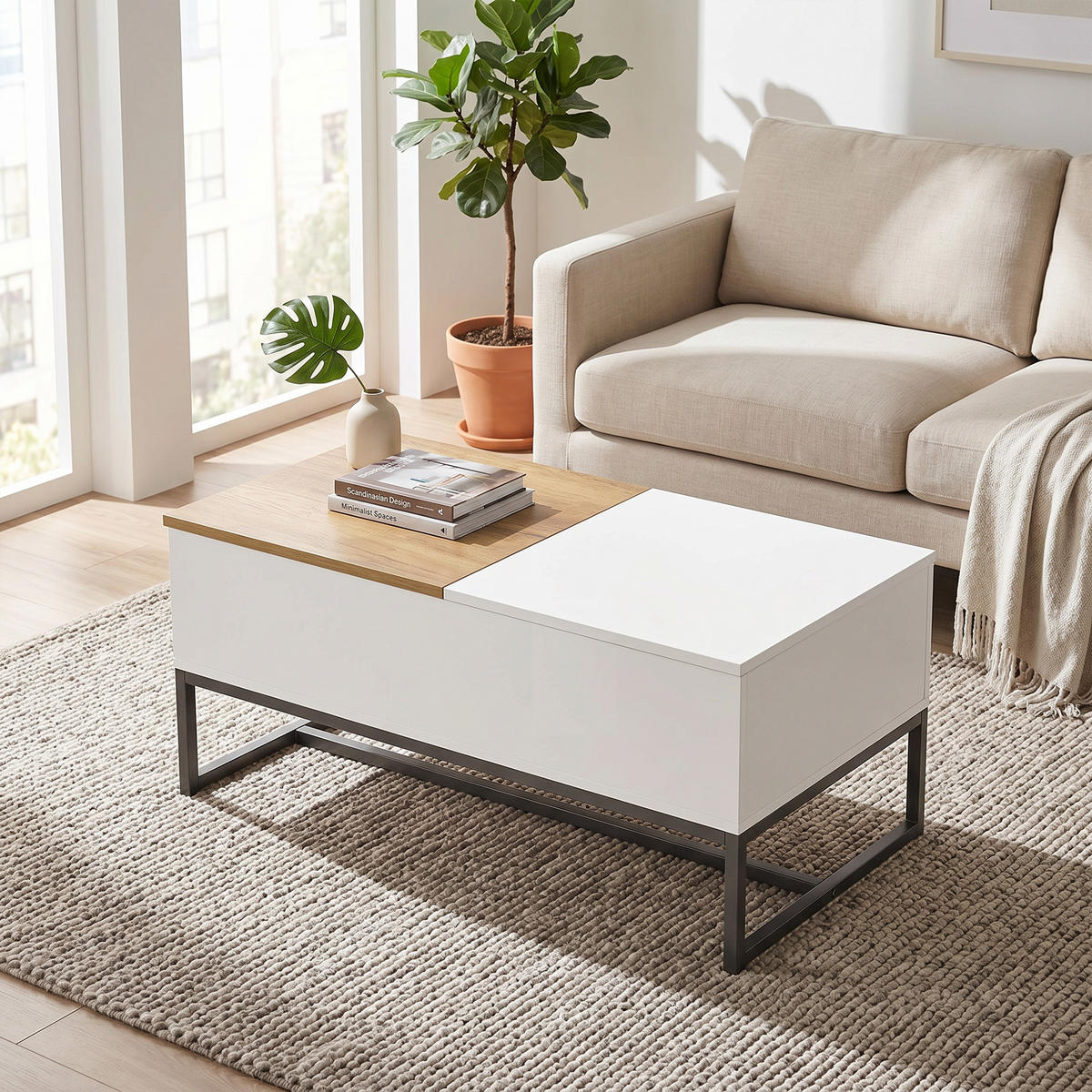 COUCHTISCH Spanplatte Stahl Weiß - Weiß, Holzwerkstoff (100/50/45cm) - HOMCOM