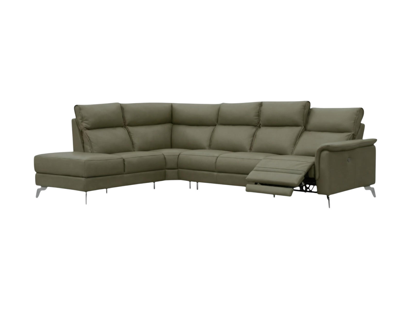 ECKSOFA Borea Echtleder mit 1 x Relaxfunktion Olivgrün - Olivgrün, Leder/Metall (220/310cm)