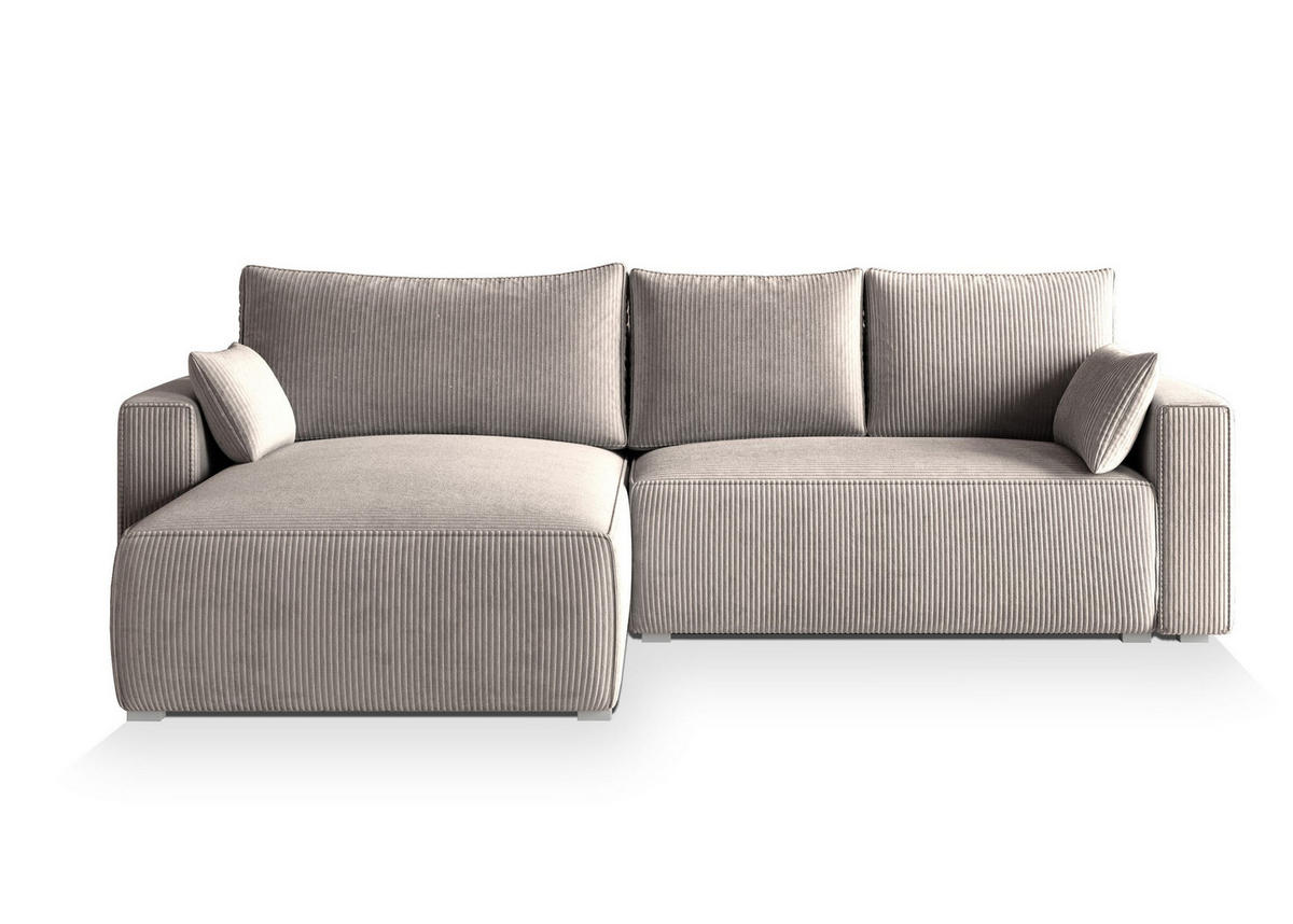 ECKSOFA FORIL P Beige Kordstoff mit Schlaffunktion - Beige, Holz (265/178cm) - MASSENO