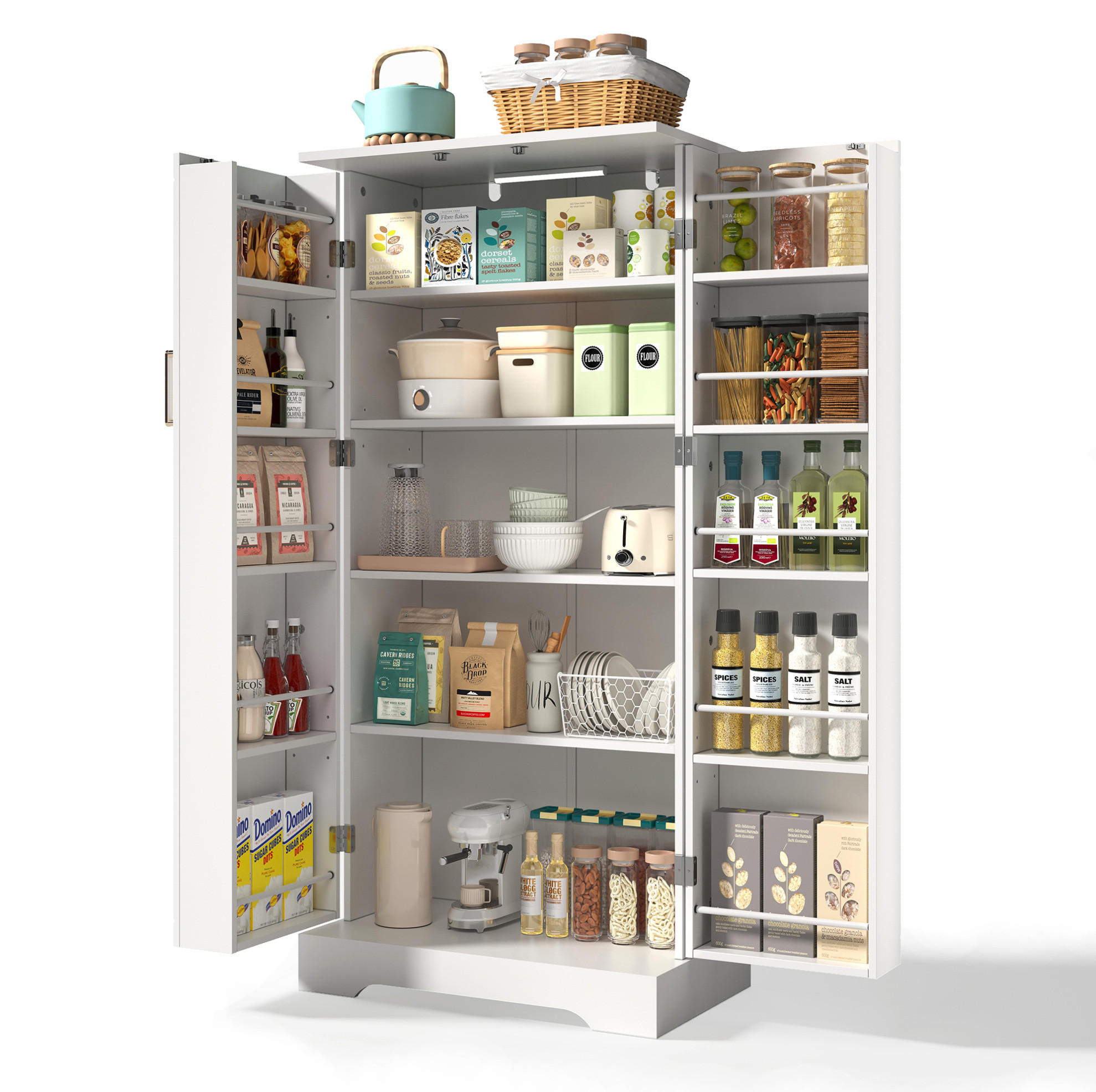 BUFFETSCHRANK 60/35/128 cm aus MDF mit LED-Sensorleuchte und verstellbaren Einlegeböden, Weiß - Weiß, Holzwerkstoff (60/128/35cm) - Redom