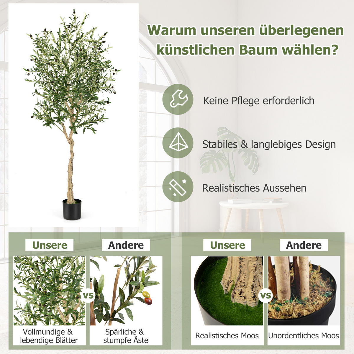 OLIVENBÄUME Künstliche 182 cm Grün - Grün, Kunststoff (182cm) - COSTWAY