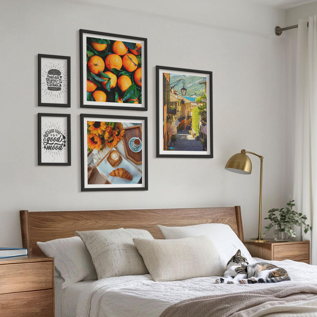 BILDER SET 5er Set - 50x50 cm & 20x30 cm & 40x60 cm Schwarzer Rahmen - Juicy Oranges Kitchen - Schwarz, Kunststoff (40/60cm) - TULUP