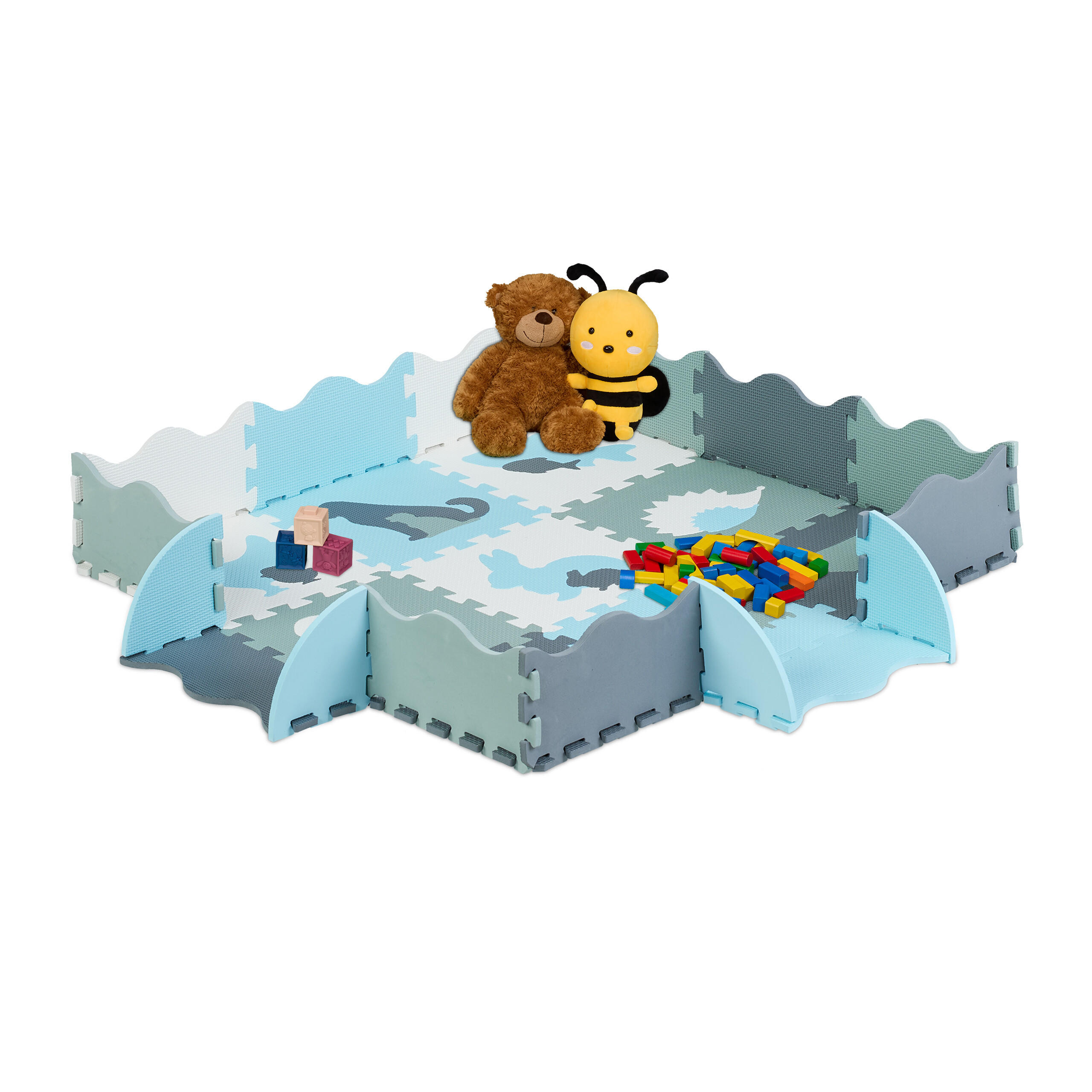 Relaxdays PODLOŽKA Šedá Bílá Modrá puzzle EVA pěna 25-dílná