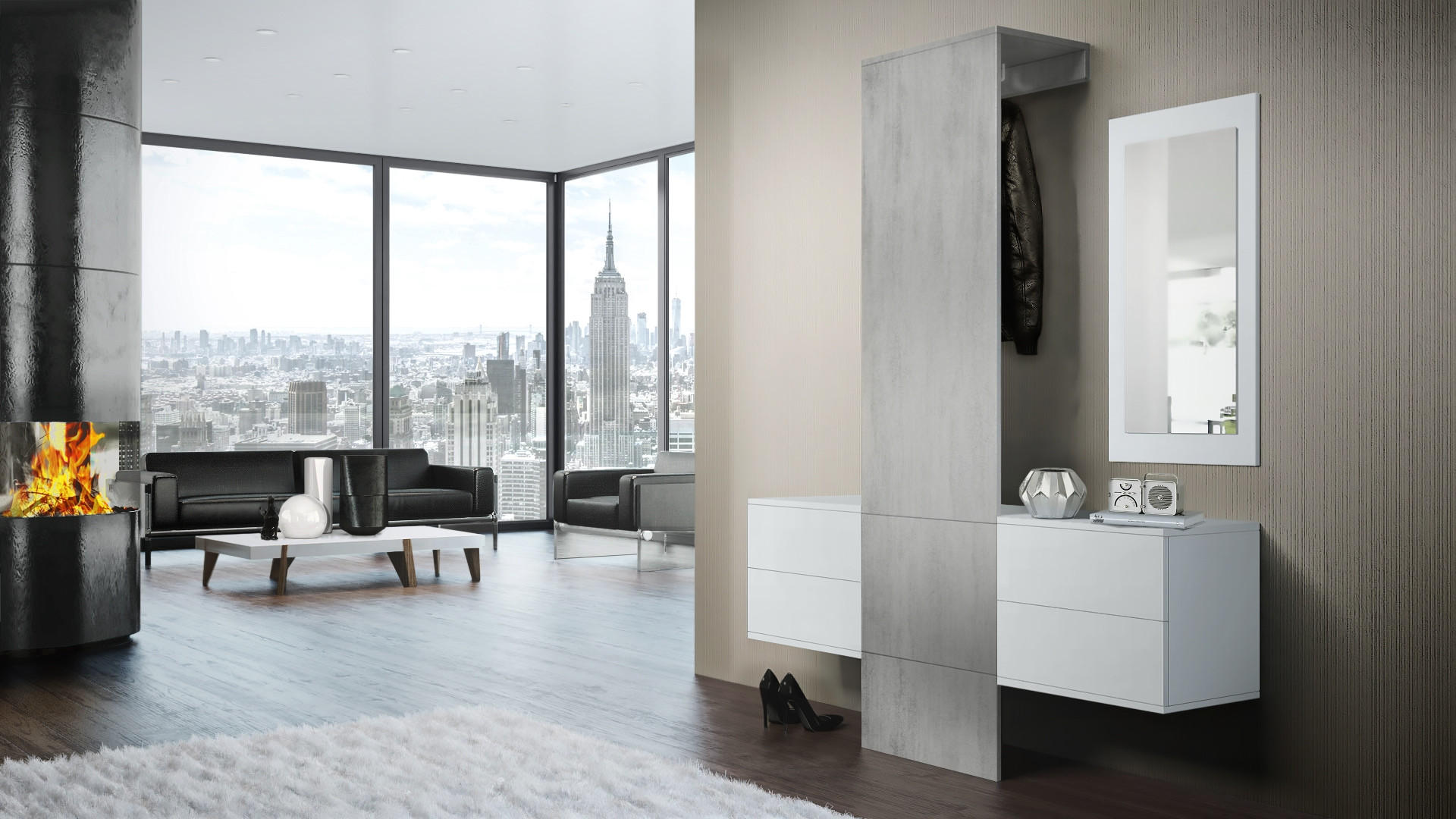 GARDEROBE Carlton Paneel in Beton Oxid Optik - Hellgrau, Holzwerkstoff (157/193/35cm) - Vladon