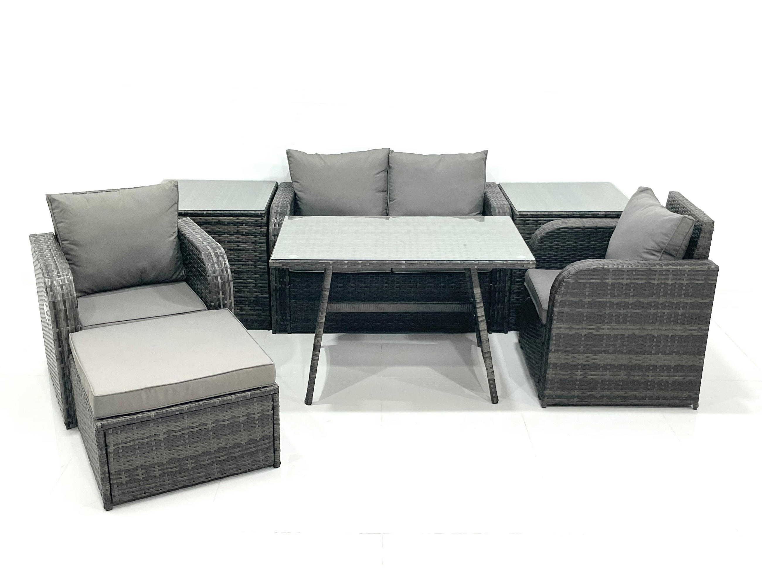 GARTENMÖBEL SET mit COUCHTISCH Polyrattan Dunkelgrau 5-Sitzer - Dunkelgrau/Grau, Glas/Kunststoff - Fimous