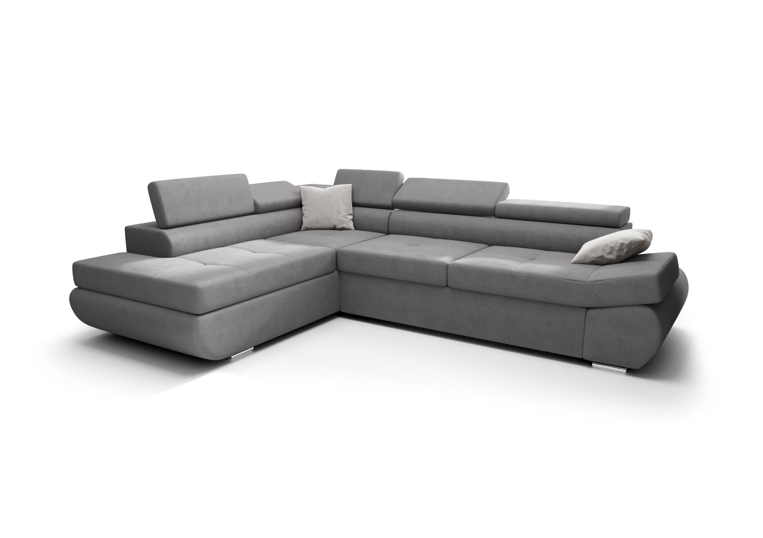 ECKSOFA KONGO RBN03, Eckcouch in L-Form mit Schlaffunktion, Farbe: Grau, Velourstoff, Ottomane Links - Grau, Textil (280/200cm) - O-Sofa