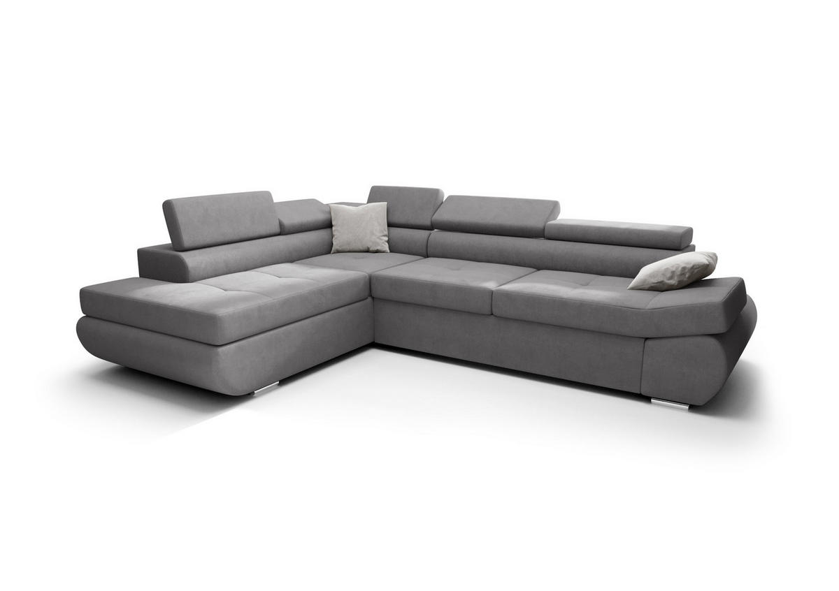 ECKSOFA KONGO RBN03, Eckcouch in L-Form mit Schlaffunktion, Farbe: Grau, Velourstoff, Ottomane Links - Grau, Textil (280/200cm) - O-Sofa