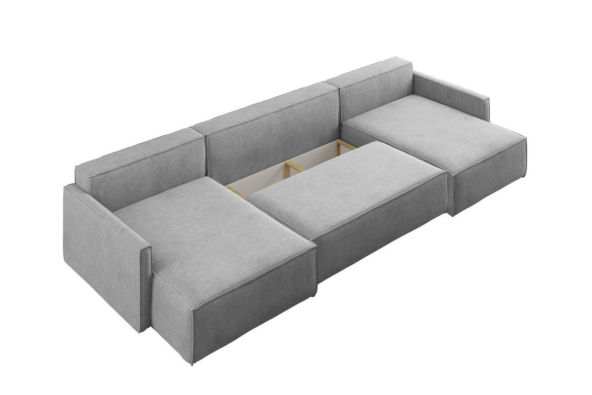 ECKSOFA Carlos U-Form Mit Schlaffunktion Und Bettkasten Stoff Salvador Grau - Grau, Holz (348/142cm) - Kaiser Möbel