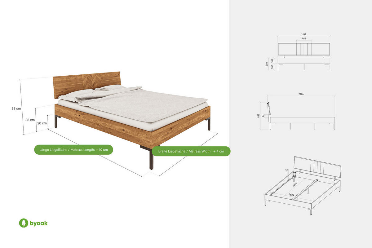 BETT LEON 2 180x210 Kernbuche - Kernbuche, Holz (180/210cm) - byoak