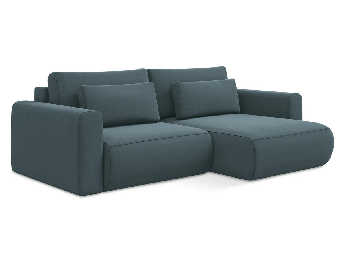 ECKSOFA mit Schlaffunktion Samt Stoff Blau - Blau/Petrol, Kunststoff/Textil (240/149cm) - Makamii