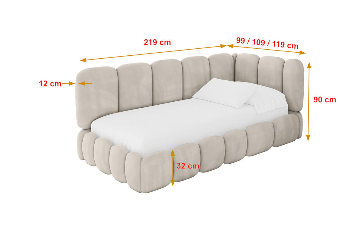 EINZELLBETT Jugendbett mit Bettkasten und Matratze H3/H4, Links - AVRY 80x200 Beige - Ecru, Holzwerkstoff/Textil (80/200cm) - ALTDECOR