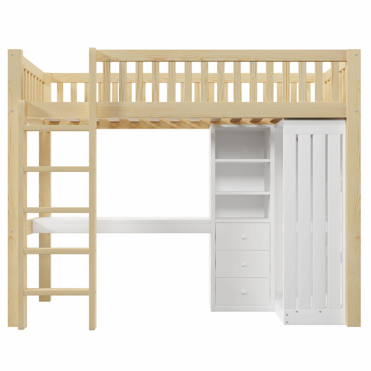 HOCHBETT 90/200 cm natur aus Kiefernholz mit Schreibtisch Treppe und Stauraum - Naturfarben, Holz (90/200cm) - OKWISH