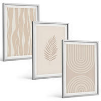 BILDER SET 3er Set - 40x60 cm Silberner Rahmen - Beige Pflanzenmuster - Silberfarben, Kunststoff (40/60cm) - TULUP