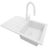 GRANITSPÜLE Mailand, 2-er set Alles Weiß 78/50 cm 1 Becken + Küchenarmatur 40/20 cm + Ablauf-Set ab 45er Unterschrank - Weiß, Kunststoff (78/19/50cm) - Primagran