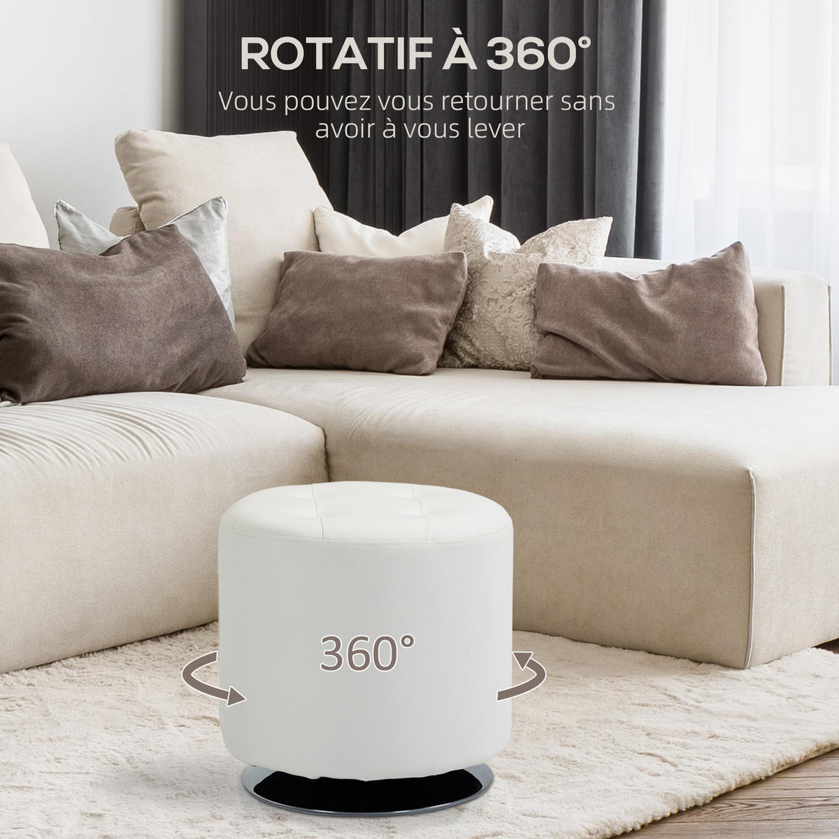 HOCKER DE-16452 360° drehbar mit PU-Polster Weiß - Weiß, Leder (45.5/44.5/45.5cm) - ComfortXL