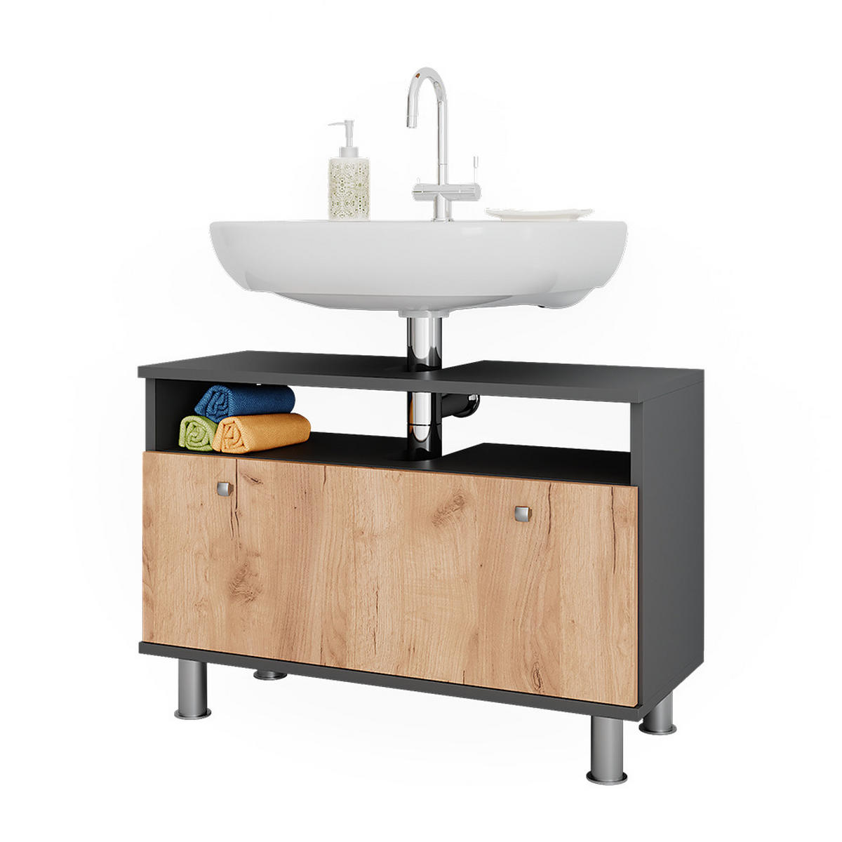WASCHBECKENUNTERSCHRANK Fynn Anthrazit/Goldkraft Eiche 80.2 x 54 cm mit Schublade - Honigeiche/Anthrazit, Holzwerkstoff (80.2/54/32cm) - Vicco