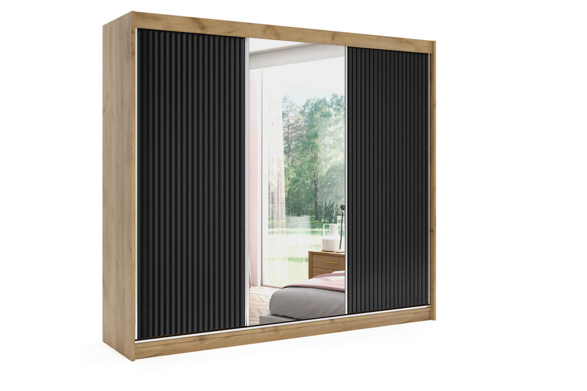KLEIDERSCHRANK RYFLO mit LED - 250 - Eichefarben|Schwarz - Eichefarben/Schwarz, Holzwerkstoff (250/215/61cm) - ALTDECOR