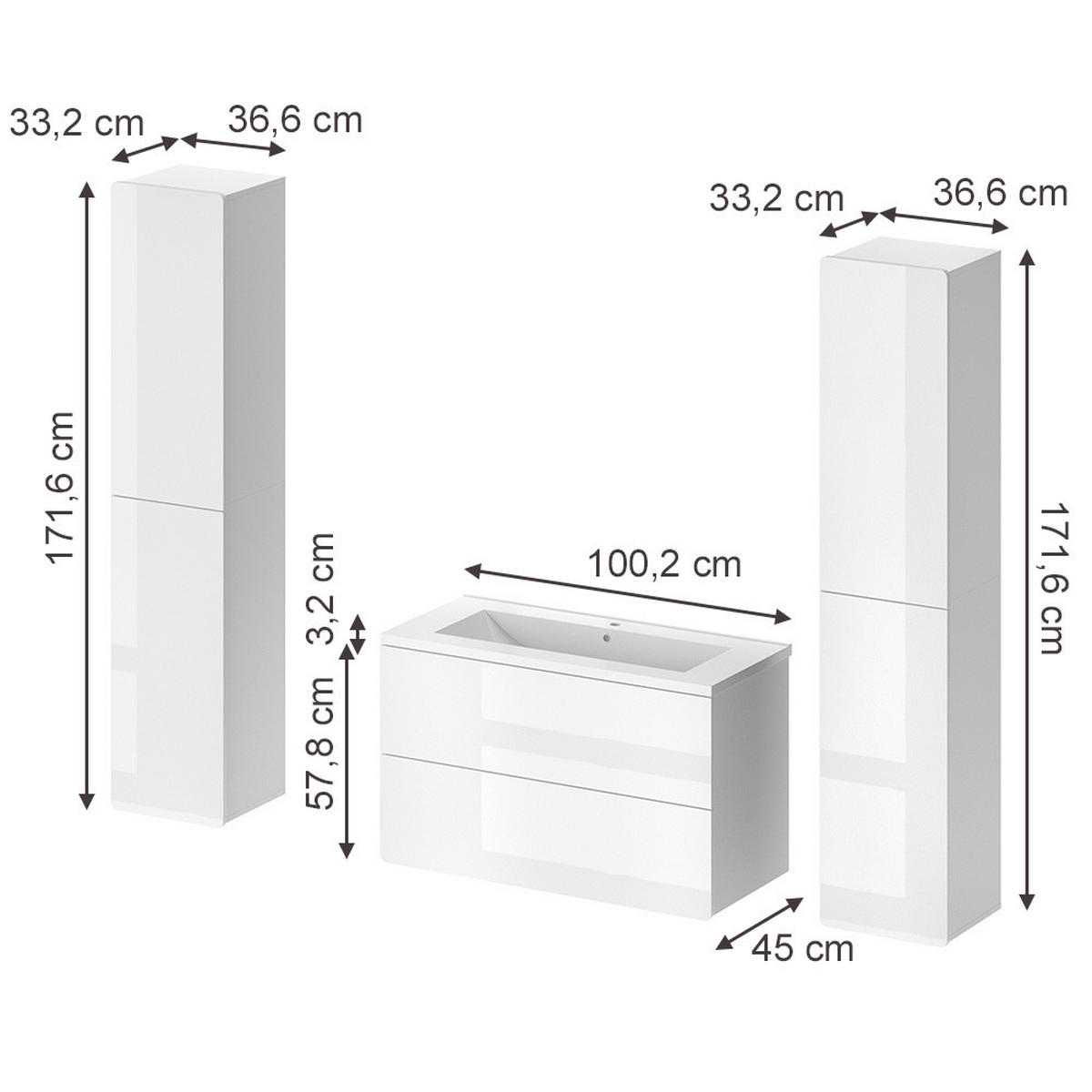 KÚPEĽŇOVÁ SÚPRAVA Izan, Biely vysoký lesk/biely, 4-dielna - biela/biela s vysokým leskom, kompozitné drevo (100/57.8/44.6cm) - Vicco