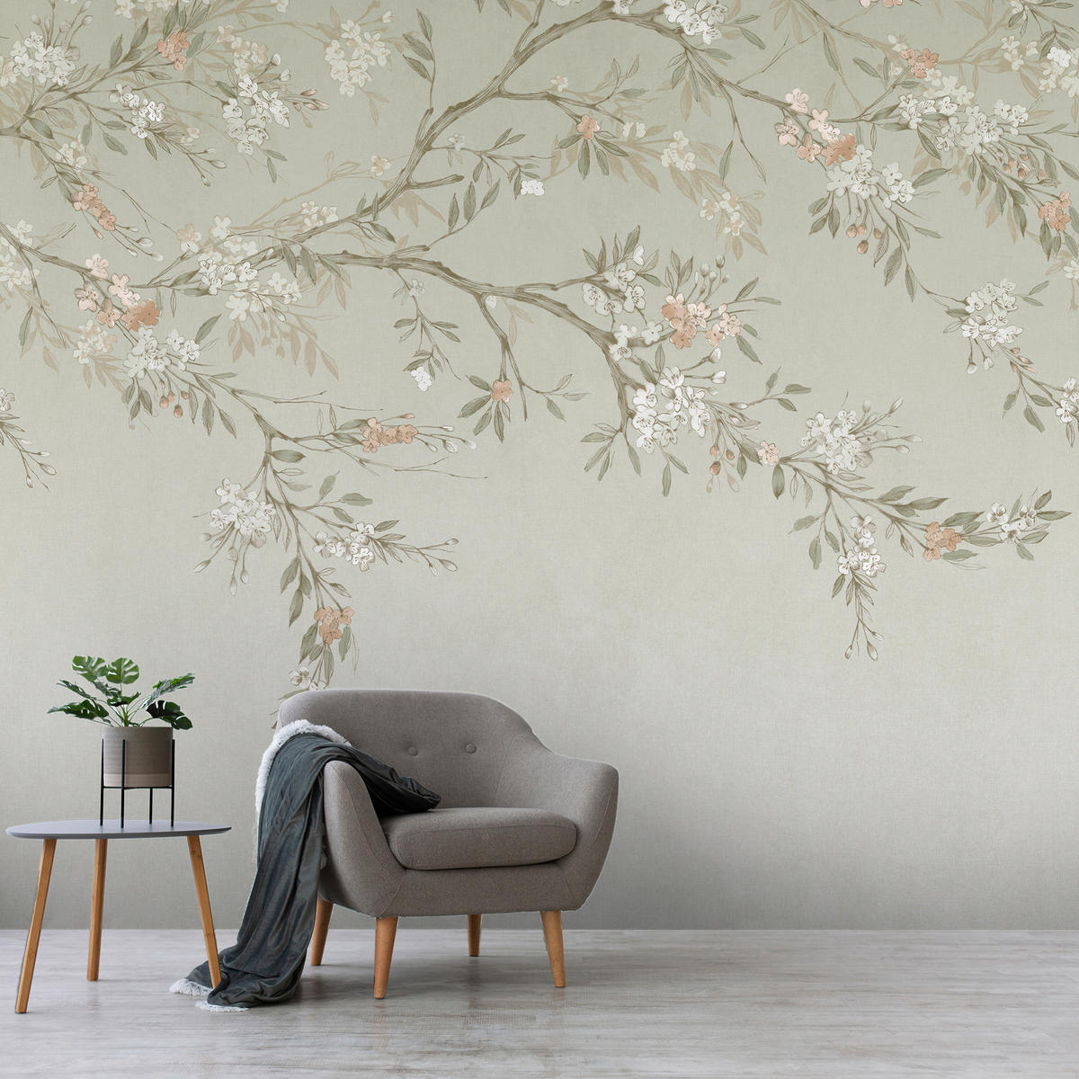 FOTOTAPETE Blossom Trail - Salbeigrün, Papier/Kunststoff (280/0.1cm) - Art for the Home