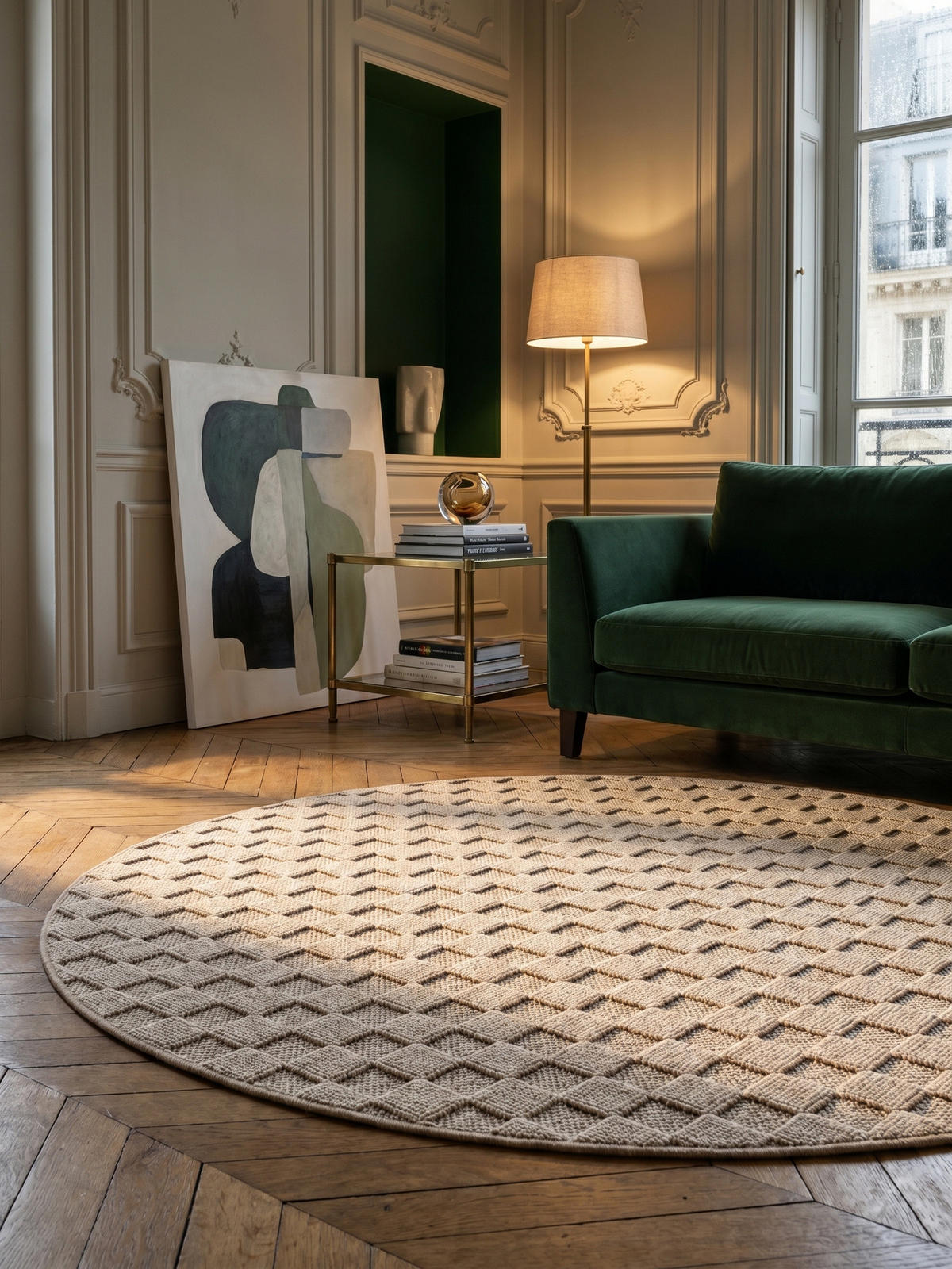 TEPPICH Flachgewebe LANGAU in Beige, mit Schachbrettmuster, Ø 80 cm - Beige, Textil (80/80cm) - KADIMA DESIGN