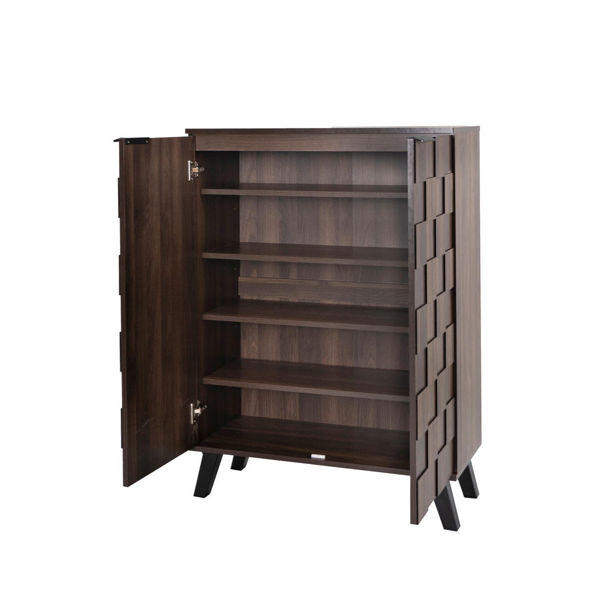 SCHUHSCHRANK 80/35,5/110 cm in Dunkle Holzfarbe aus Spanplatte mit verstellbaren Einlegeböden - Walnussfarben/Schwarz, Holzwerkstoff/Metall (80/110/35.5cm) - CHICFURN