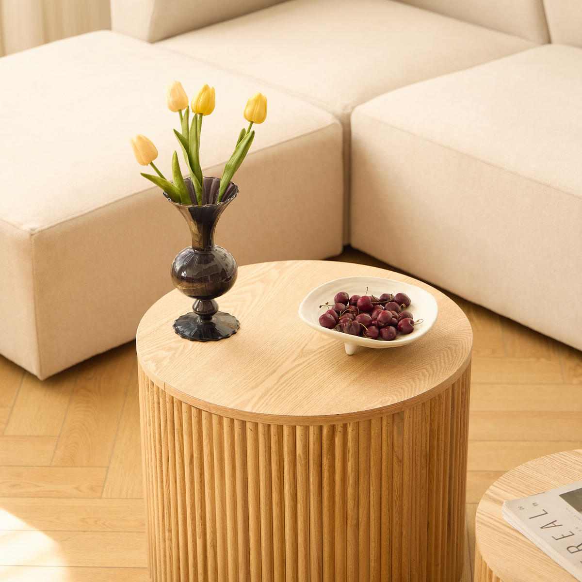 COUCHTISCH (2er set) Rund Braun 50 x 50 x 39 cm - Braun, Holz (50/50/38.5cm) - Nordlys