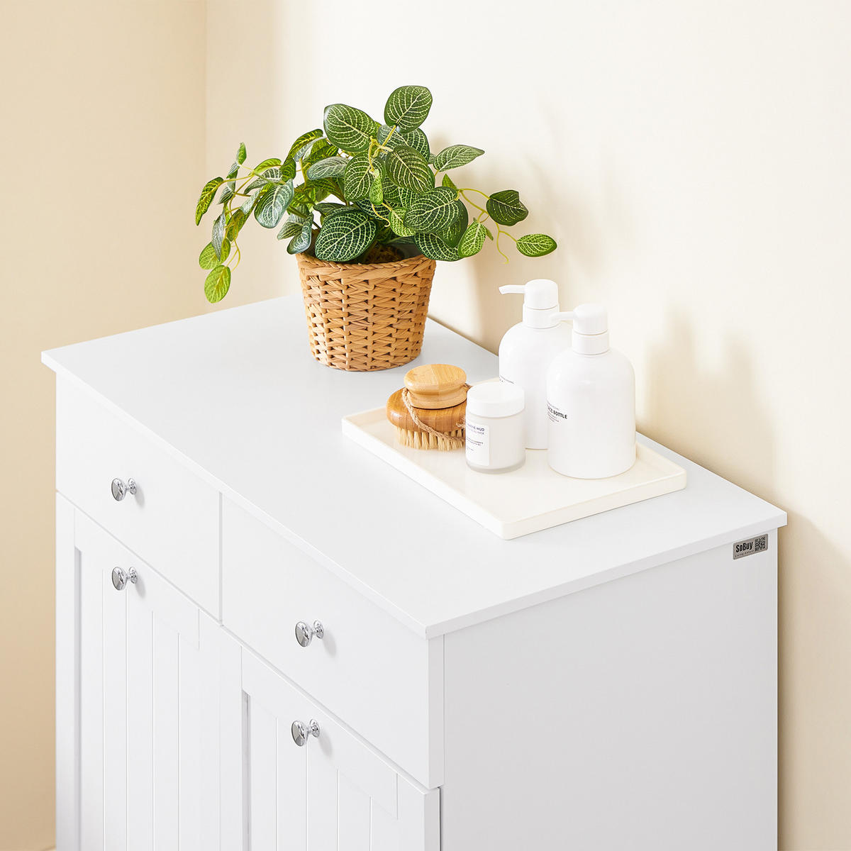 WÄSCHESCHRANK Weiß - Weiß, Holzwerkstoff (78/90/38cm) - SoBuy