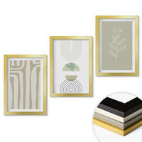 WANDBILDER 3er Set - 20x30 cm Goldrahmen - Geometrische Pflanzenmuster - Goldfarben, Kunststoff (20/30cm) - ArtPrintCave