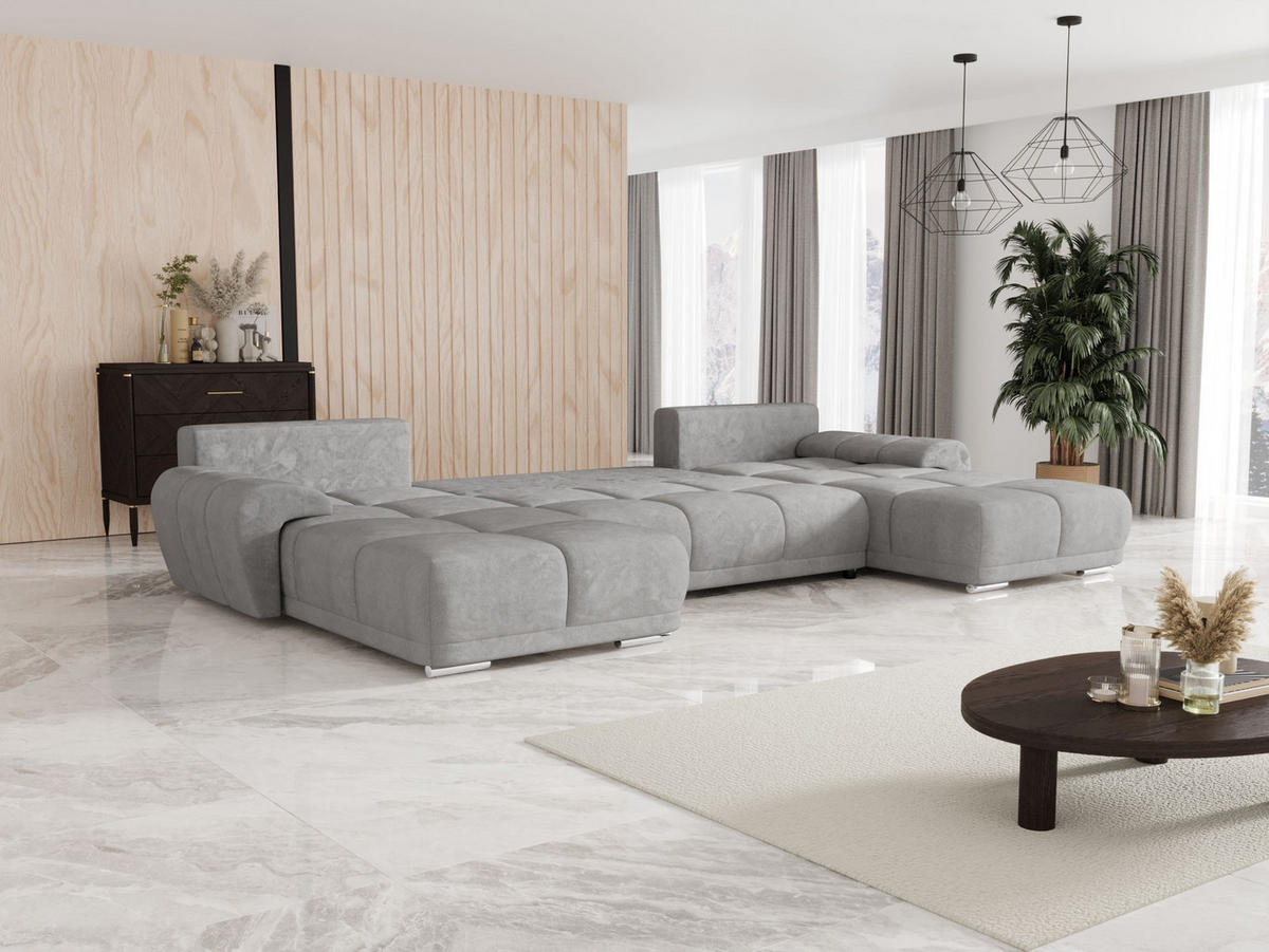 ECKSOFA BEGA U Links TENDER WAY 80 mit Schlaffunktion - Grau, Textil (372/87/185cm) - Bedante