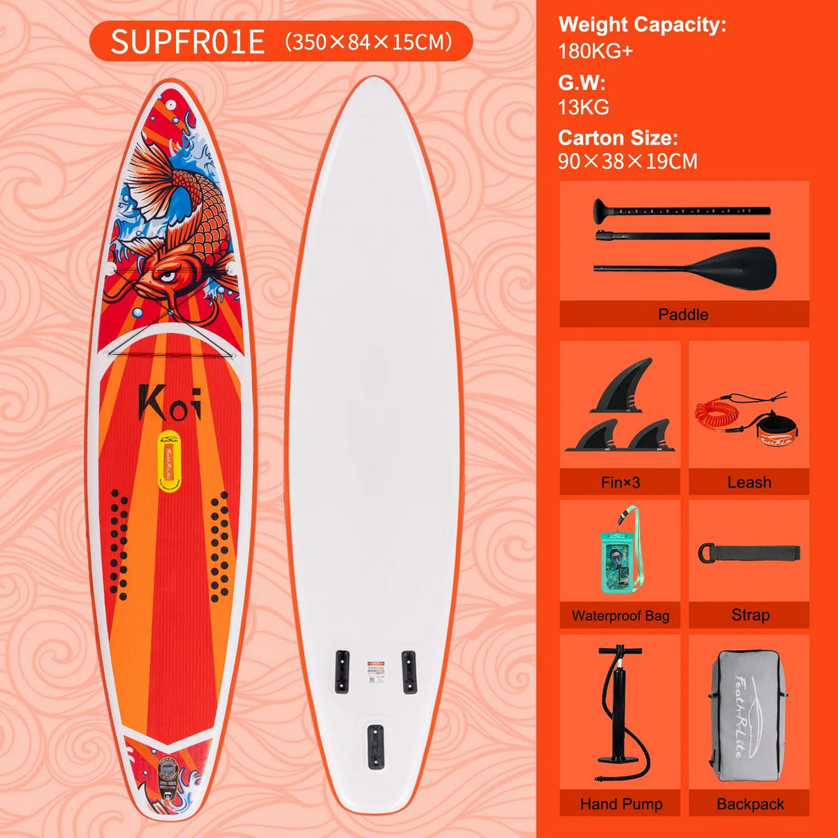 STAND-UP PADDLE BOARD SUPFR01E 350*84*15 - Orange, Kunststoff (84/350cm) - Kaket